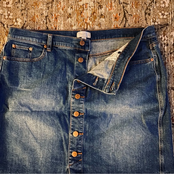 Loft Denim Skirt 14 Button Fly Raw Edge Blue Jean - Picture 2 of 4
